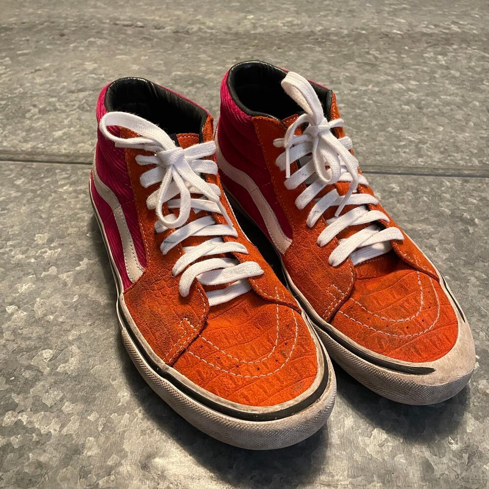 Vans Supreme x SK8 Mid Pro Corduroy Croc Sneakers Orange Fuschia 9.5 EU 42.5